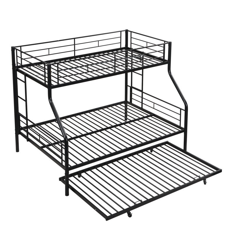 Lit superposé simple au-dessus d'un lit double en métal avec lit gigogne - Aucun sommier nécessaire, Style moderne, Espace, Facile à assembler, Économie d'espace, À assembler,