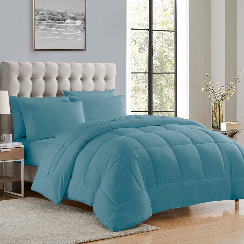 All Season Bed-in-A-Bag 5pc/7pc Solid Color Comforter & Sheet Set Ultra Soft Bedding by Sweet Home Collection, Misty Blue