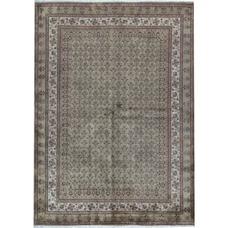 Tapis doré et beige noué à la main de haute qualité
