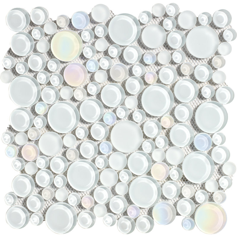 Bubble Glass Random Mosaic Wall Tile, Mist