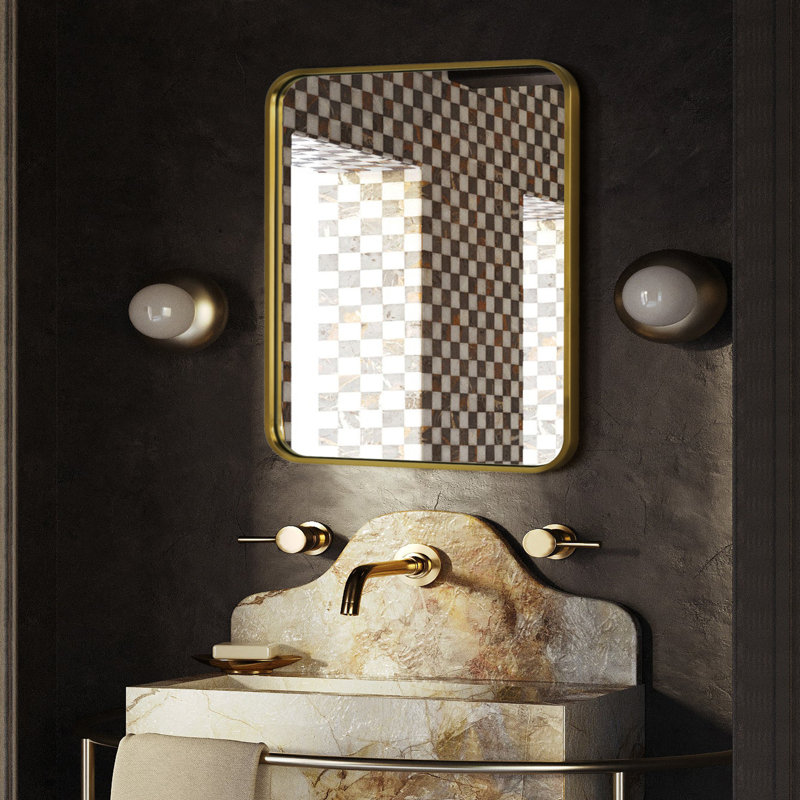 Miroir de salle de bain Aria, Or brossé, 28 po x 20 po