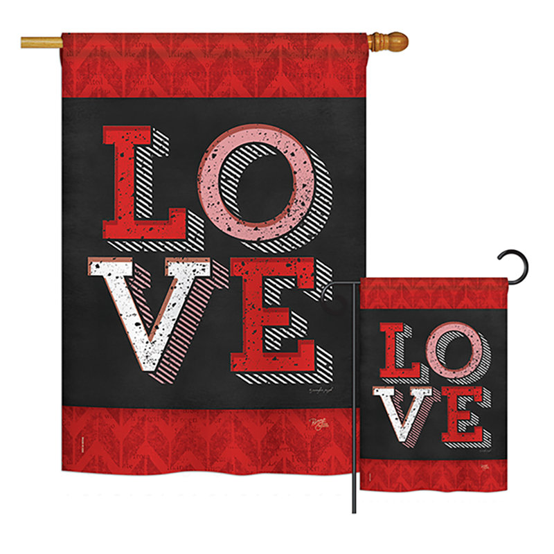 Ensemble de 2 drapeaux en polyester vertical 2 côtés love springs love