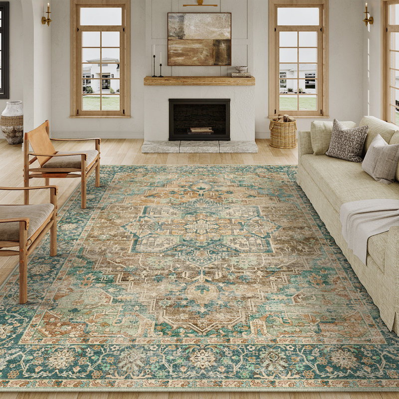 Tapis multicolore rétro lavable à la machine avec envers antidérapant, Rectangulaire 8 pi x 10 pi