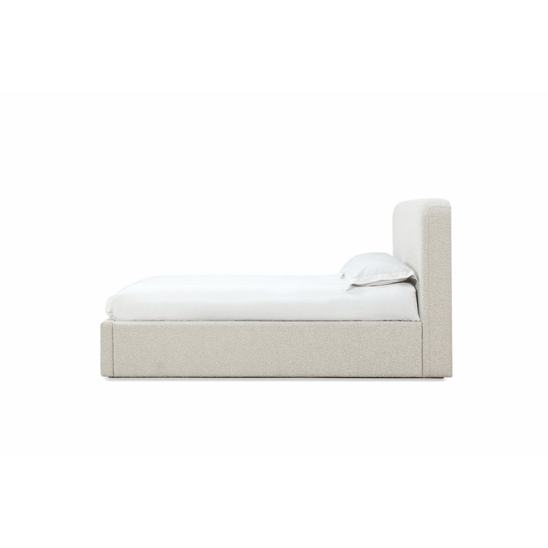 Cream Boucle Upholstered Queen Platform Bed with Wood Frame