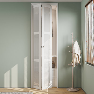 LuminaMatte™ 96"H 3-Lite Glass Door Solid Manufactured Wood Bi-Fold Door With Installation Hardware Kit