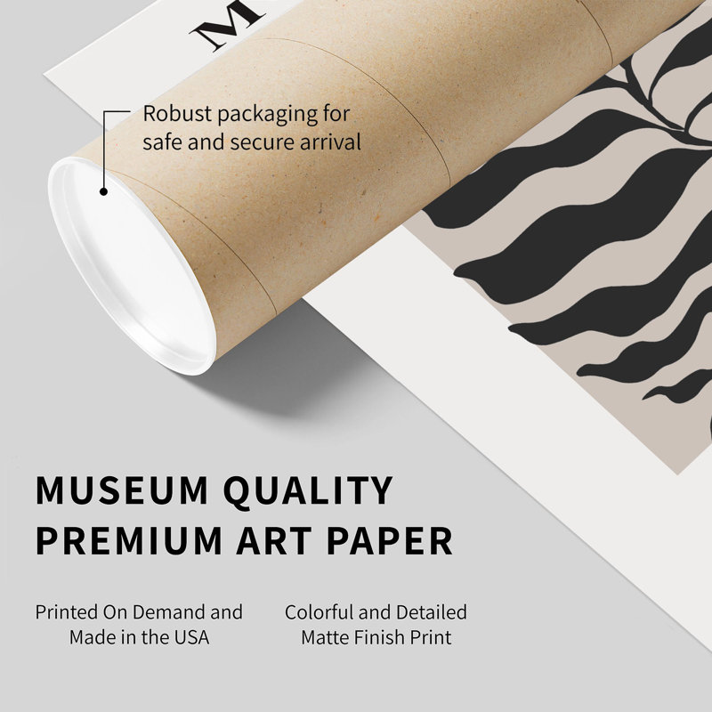 «Botanical Matisse Leaf» noir et beige, reproduction d'art moderne sans cadre Mid-Century, H 24 po x l 24 po
