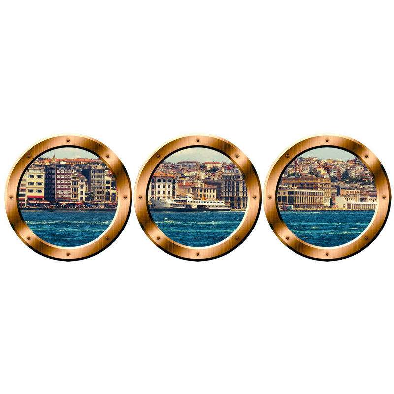 Adhésif décoratif hublot City Skyline, H 24 po x l 24 po x P 0,01 po, Or