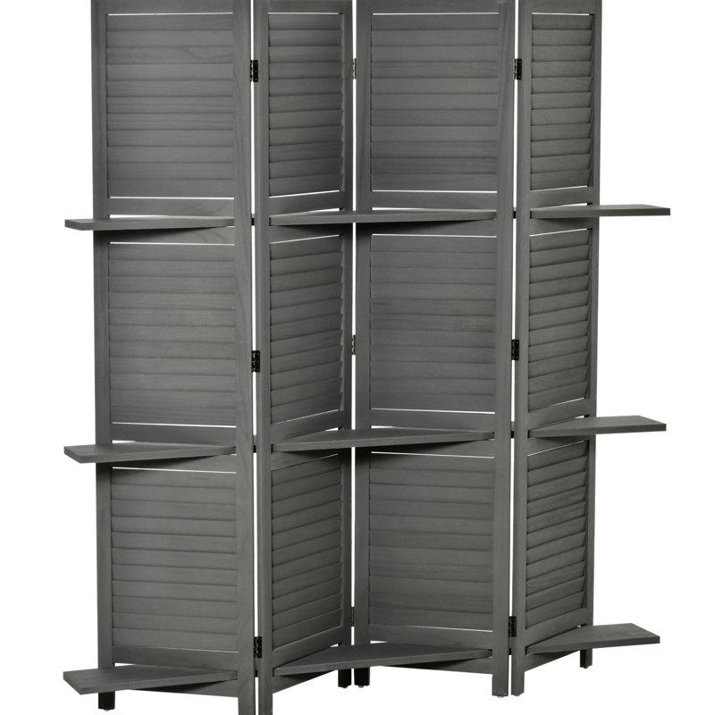 4 paravents d'intimité, gris 5,6 pi pour la chambre à coucher et le bureau, avec rangement, paravents en bois rustique, style tablettes
