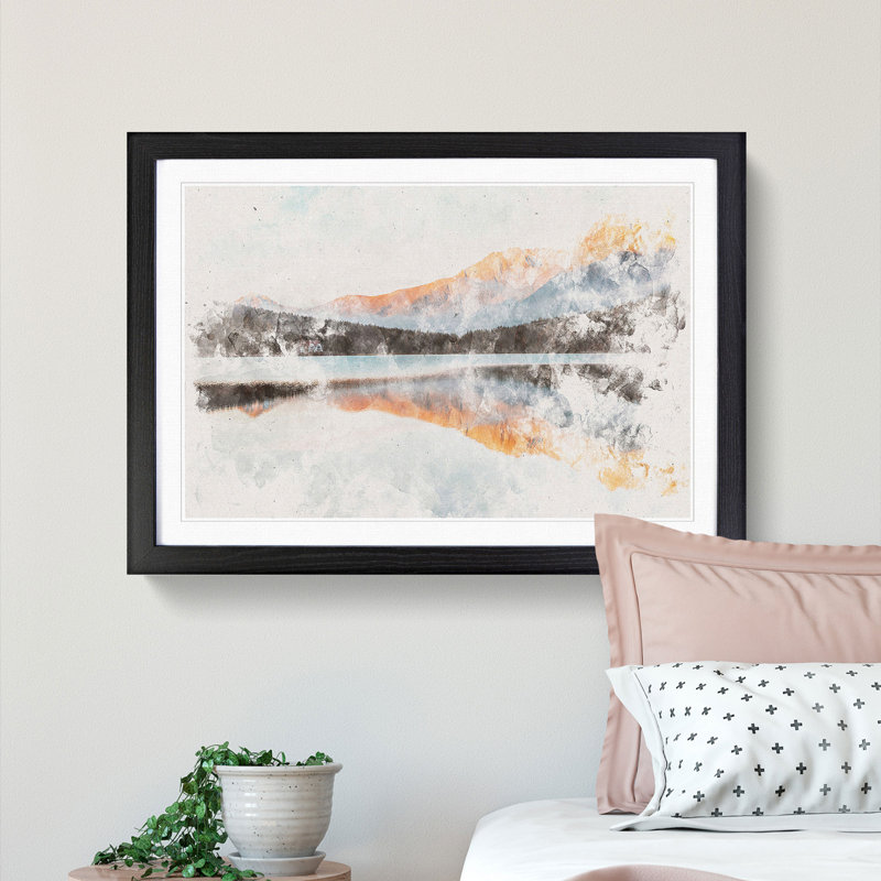 Mountain Reflection in Italy - Picture Frame Graphic Art Print, 45cm H x 63cm W x 2cm D, Black Framed