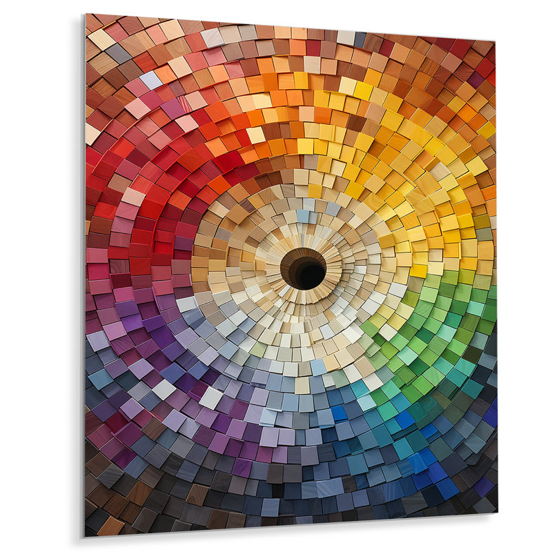 «Colorful Spiraling Mosaic», art mural abstrait en spirale en métal, H 32 po x l 16 po x P 1 po