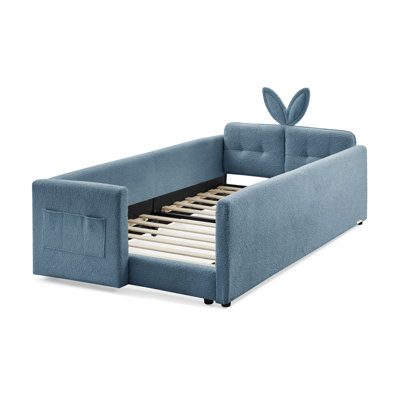 Boucle Upholstered Platform Bed with Cute Rabbit Ear Shaped Headboard