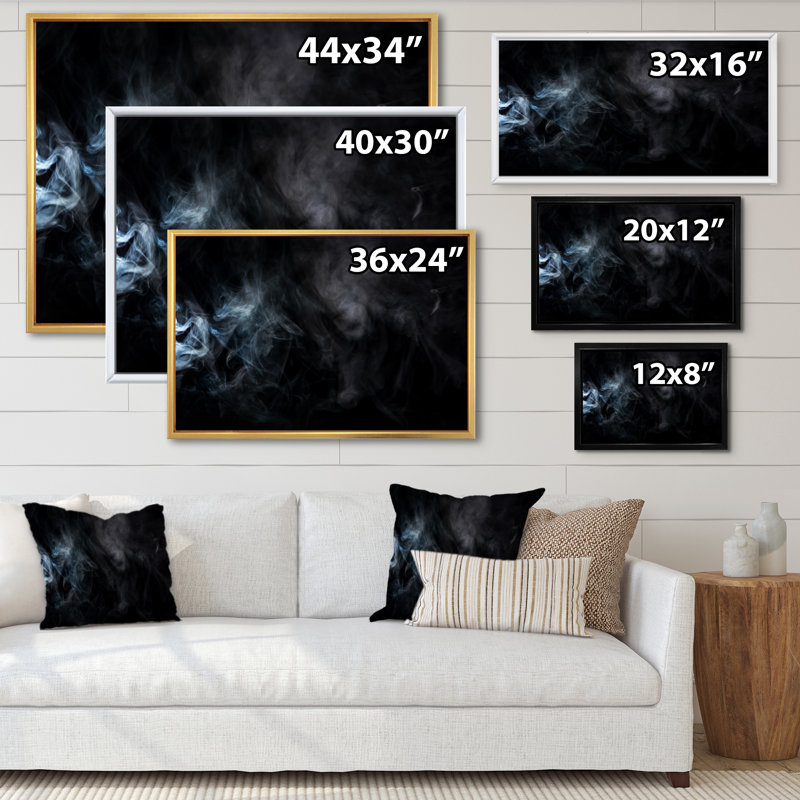 Tempête mystique grise et noire - œuvre d'art moderne sur toile, H 8 po x l 12 po x P 1 po, Cadre flottant noir