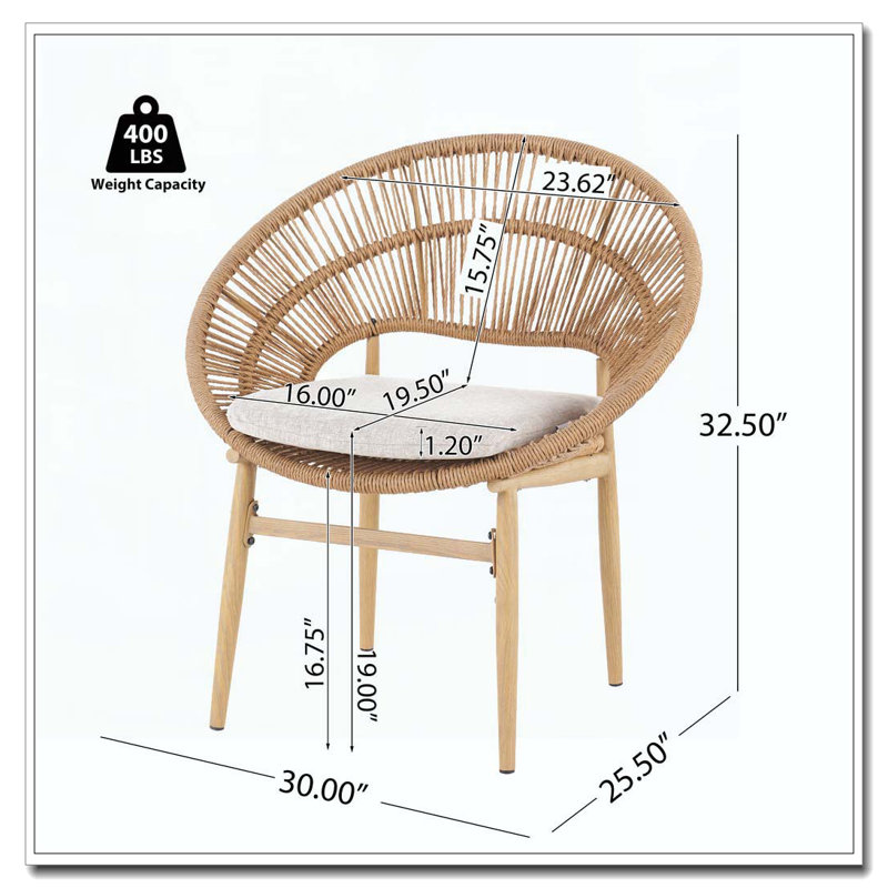 Chaise de salle à manger d'extérieur en osier de style papasan, Coussin beige/cadre en teck