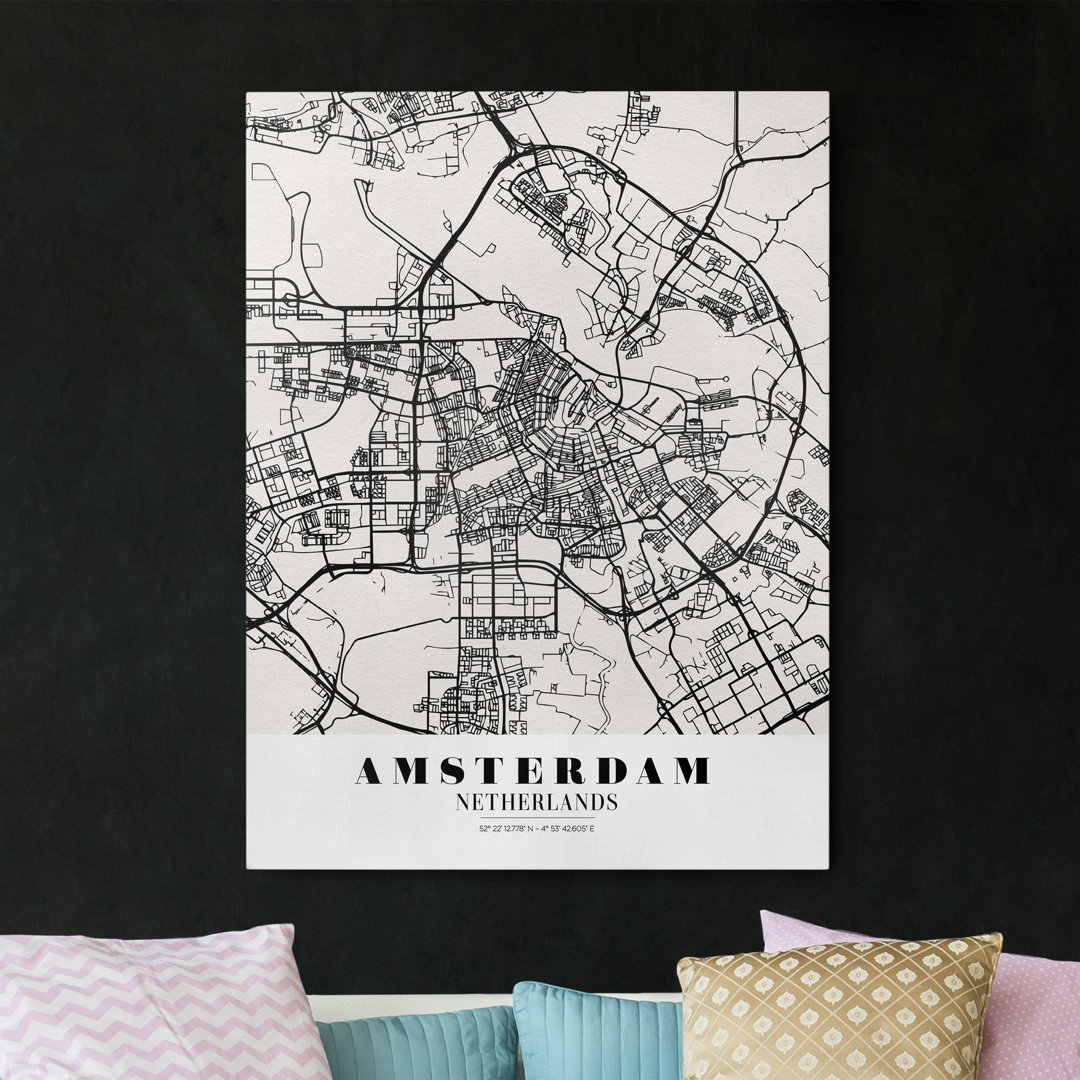 Leinwandbild Amsterdam - Klassischer Stadtplan