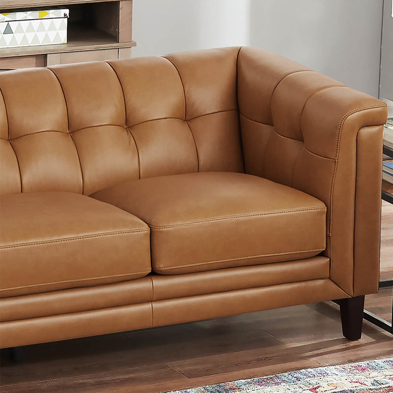 Canapé en cuir véritable 84 po Colturo, Gris argenté