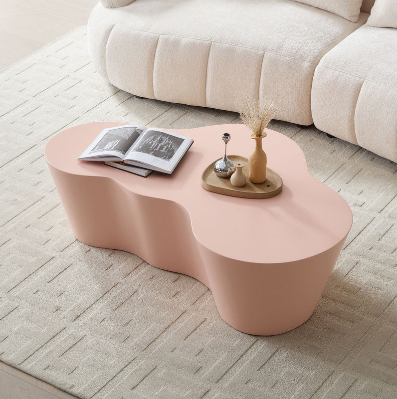 Table basse de 50 pouces de forme unique en fibre de verre robuste pour salon sans assemblage, Rose