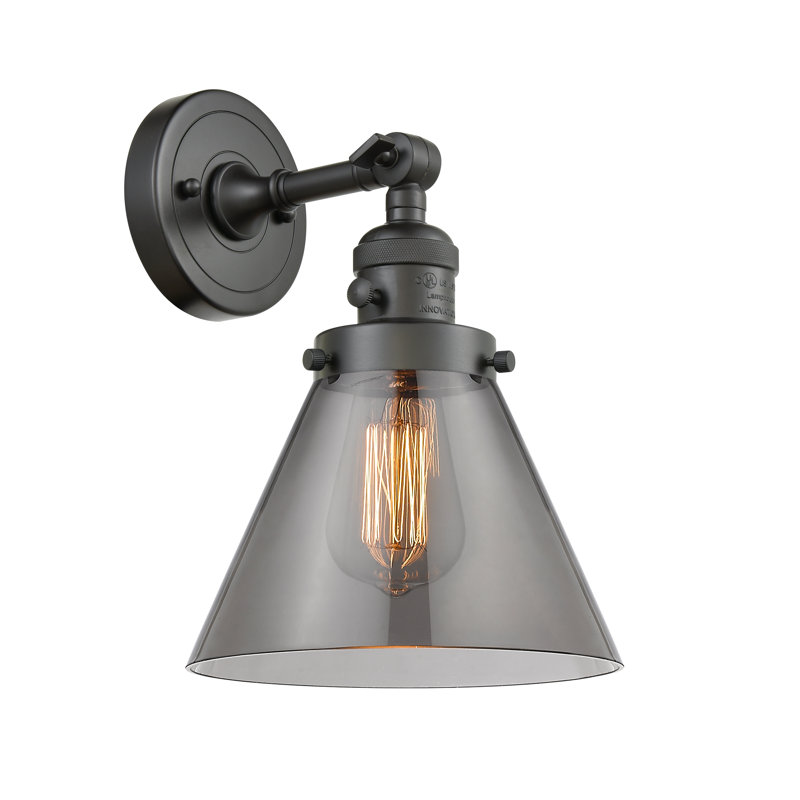 Applique murale 1 lumière Cone, Bronze frotté à l'huile, Fumé, Ampoule incandescente rétro 60 watts