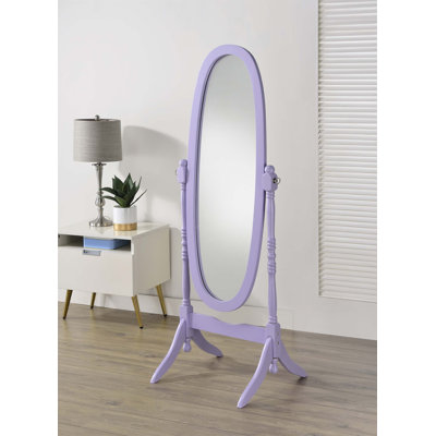 Miroir de plancher traditionnel en bois de style reine Anna avec finition rose élégante, autoportant et inclinable