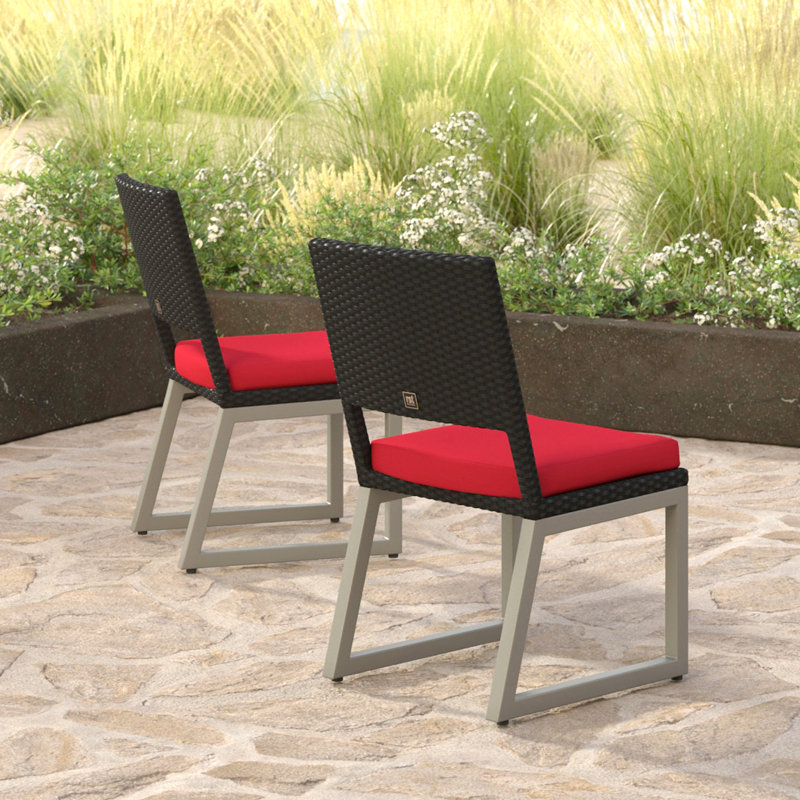 8 Piece Sunbrella Outdoor Patio Dining Chairs - Navy, Brown, Canvas Jockey Red Sunbrella® Canvas