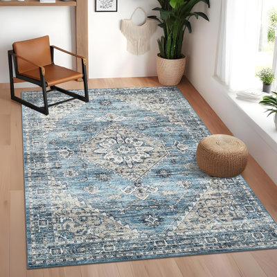 5 x 7 tapis floral rétro tapis lavable tapis de salon tapis antidérapant contemporain antidérapant pour chambre à coucher salle à manger bureau bleu