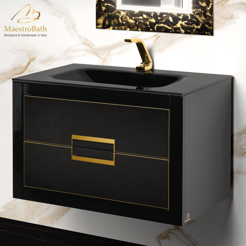 Danya 32'' W Single Vanity, Black, Black, Gold