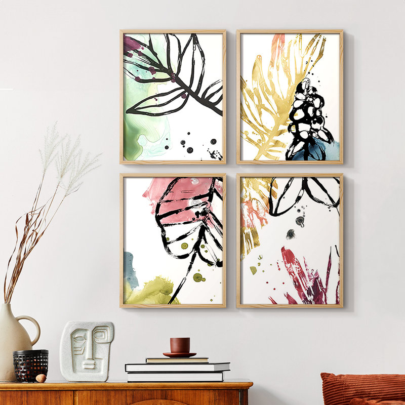 «No Deckle Tropical Moderne I», ensemble de 4, H 44 po x l 14 po, Naturel