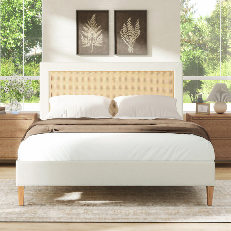 Billingsly Upholstered Cane-Back Bed, Queen