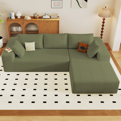 Canapé modulaire en nuage de 96 po avec méridienne en forme de L, canapé moderne en velours côtelé désossé pour le salon, canapé en mousse à mémoire de forme avec siège profond, aucun assemblage requis