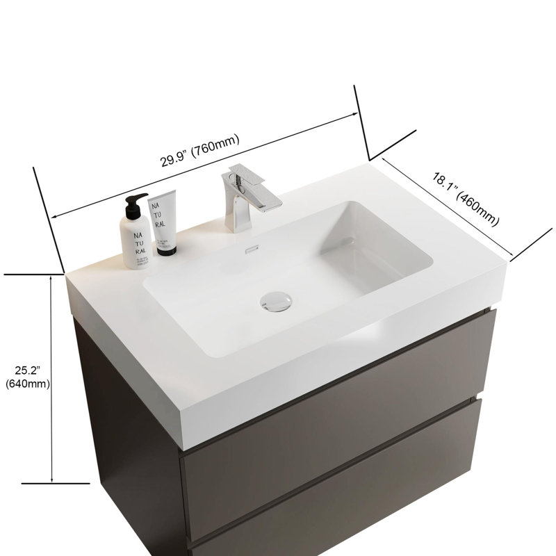 Meuble-lavabo moderne avec lavabo, Gris, Blanc