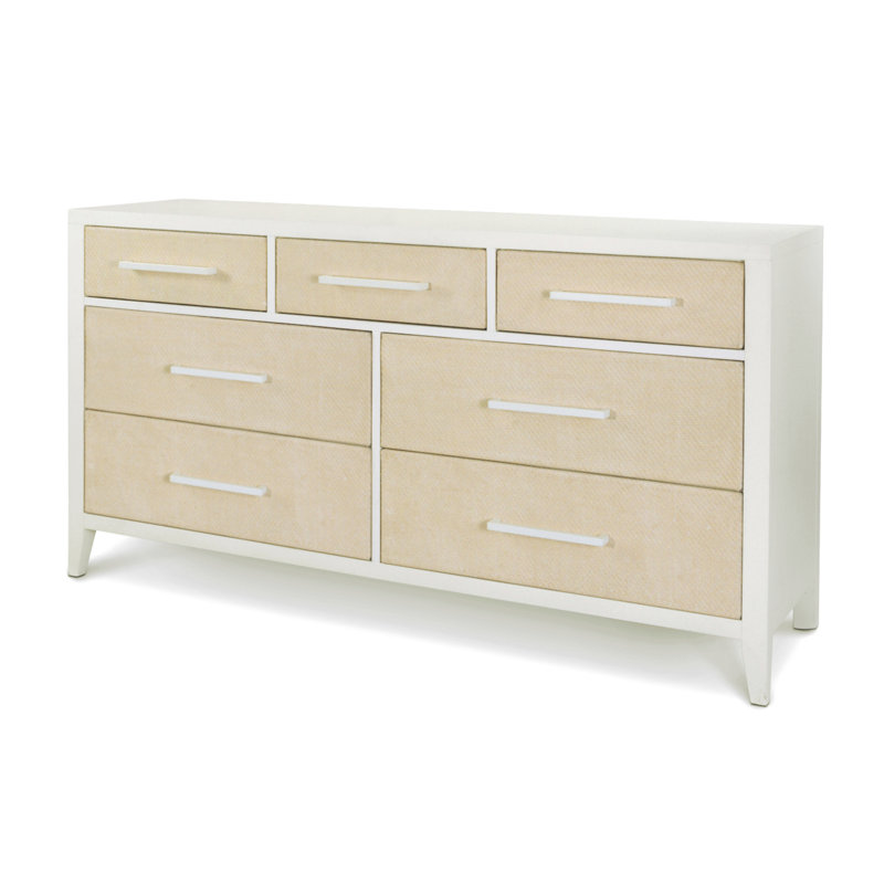 Miramar - Commode tissée 7 tiroirs - Finition sable et blanc éclatant