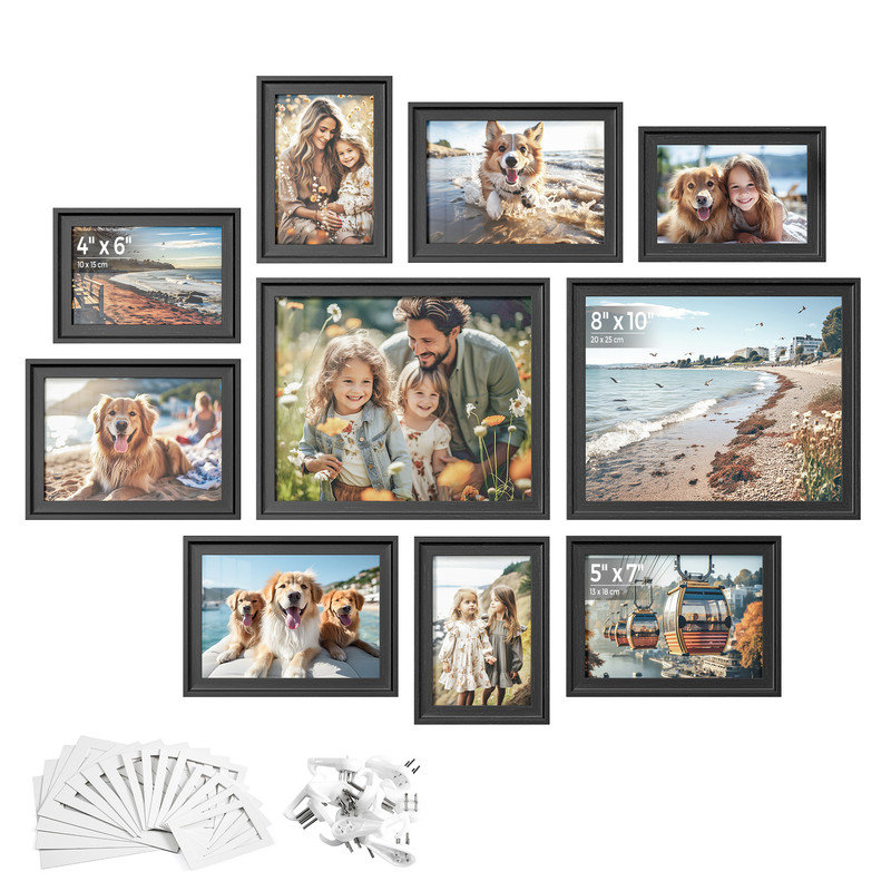 Black Solid Wood Picture Frame - Set of 10
