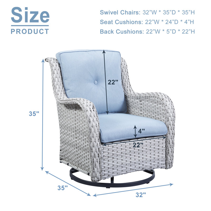 Bonia Swivel Rocker Patio Gliding Chair with Cushions (Set of 4), Light Gray Frame/Baby Blue Cushion