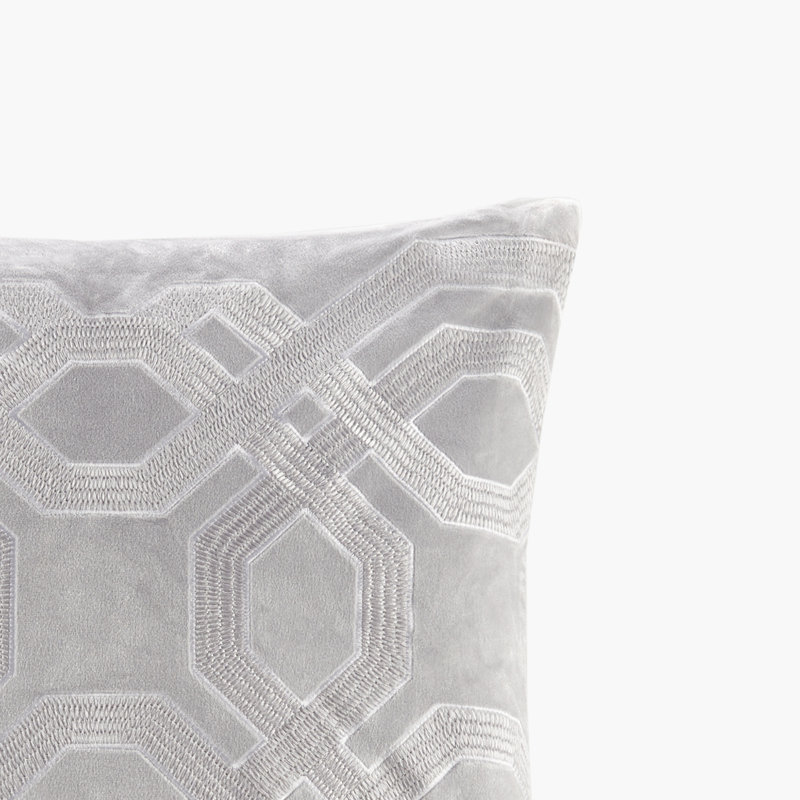 Silver Embroidered Square Pillow with Goose Feather Insert