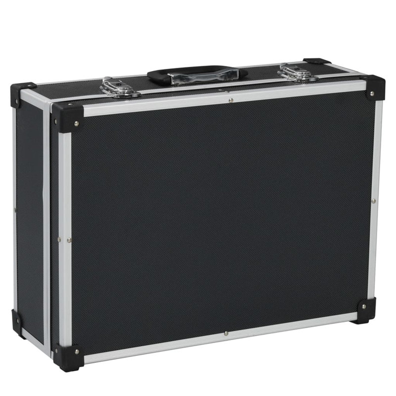 Black Aluminum Tool Suitcase with Multiple Compartments and Pockets