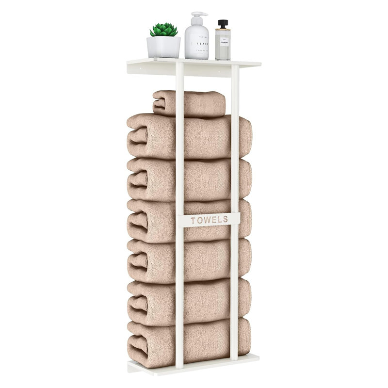 Porte-serviettes mural avec tablette pour serviettes roulées, organisateur de rangement pour salle de bain peu encombrant pouvant accueillir 6 grandes serviettes de bain, parfait pour les petites salles de bain, les dortoirs et les téléviseurs