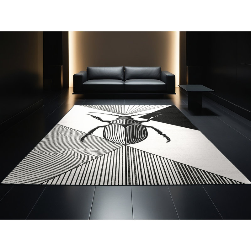 Machine Washable Oryn Beetle Modern Geometric Rug in Gray – Binding, 6x9