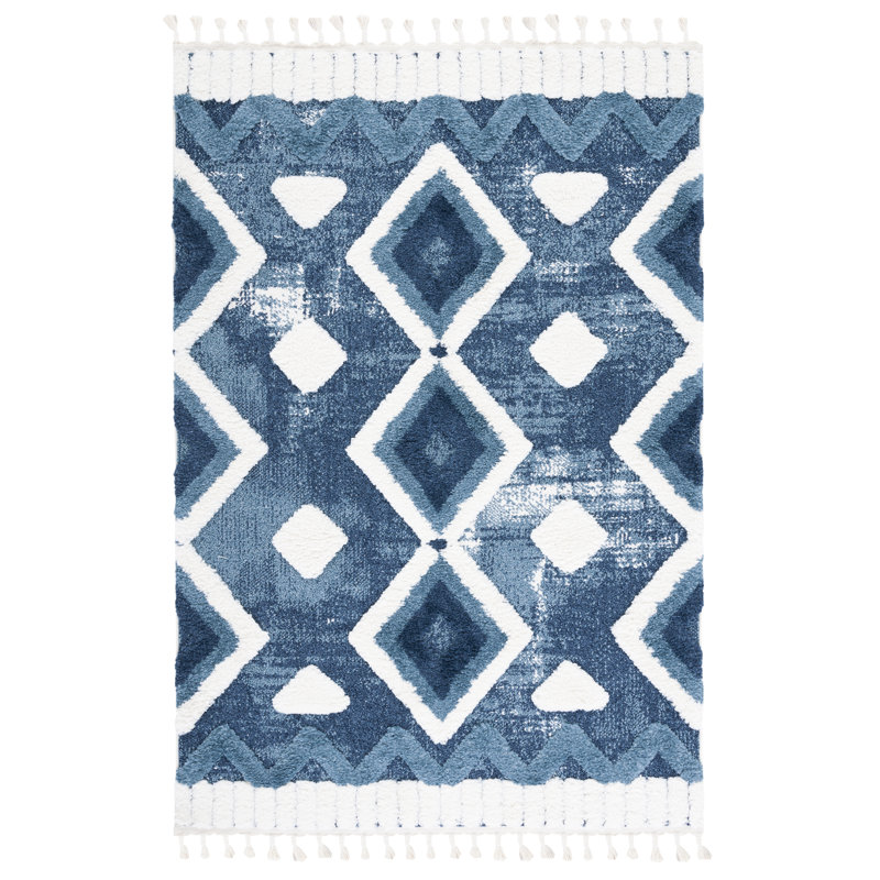 Tapis bleu / ivoire à poils longs Evant 656 Evant, Rectangle 3 pi x 5 pi