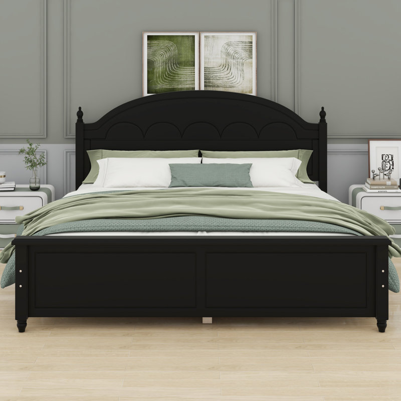 Élégante base de lit en bois avec tête de lit arquée, design classique intemporel, Grand lit, Noir