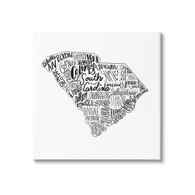 South Carolina State Cities - impression sur toile tendue, H 17 po x l 17 po x P 1,5 po