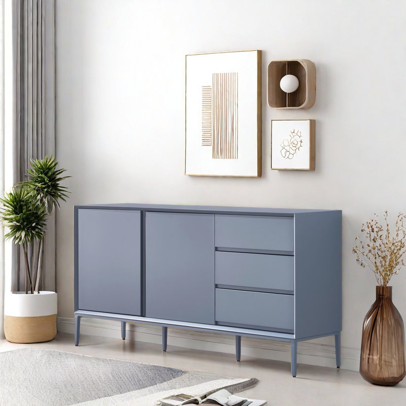 Modern Sideboard Cabinet With 2 Doors, 3 Drawers, 31.5" H x 59.06" W x 15.75" D, Light Blue