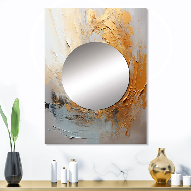 Anschultz Gold And Beige Soft Wave Paint III - Abstract Shapes Large Mirror, Beige Unique Wall Mirror Decor, Printed Metal Art