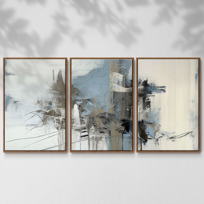 Winter Abstraction III 3 pièces, H 40 po x l 78 po x P 2 po, Cadre noyer