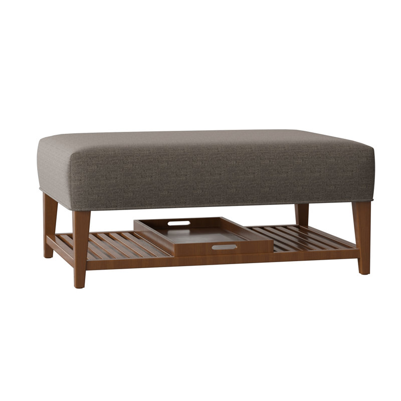 Carly Upholstered Ottoman, Pecan, Index 42 Gray Performance Twill