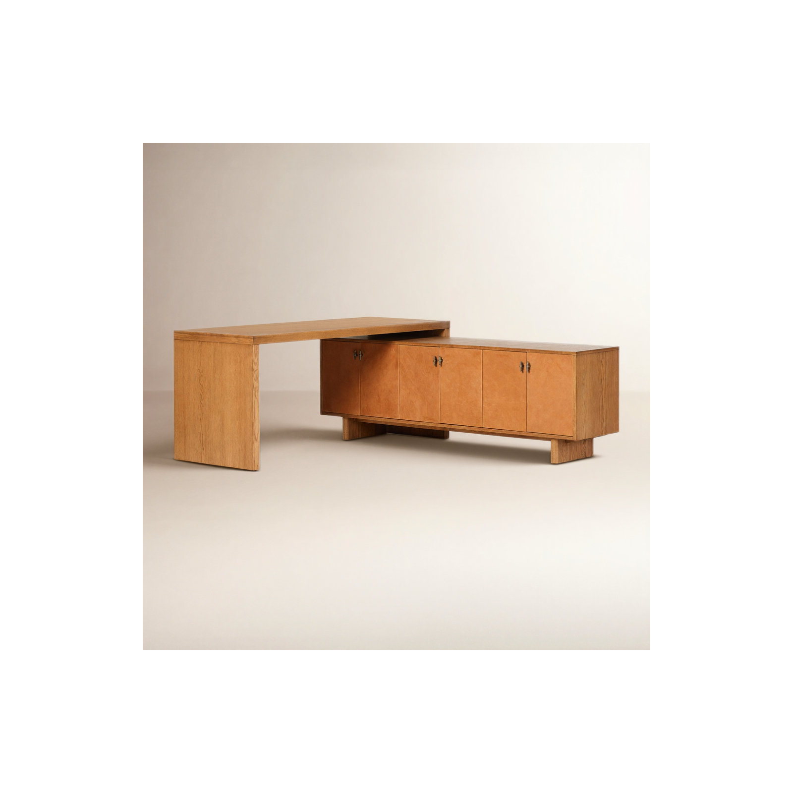 L-Shaped Wood Executive Desk, Amber Oak