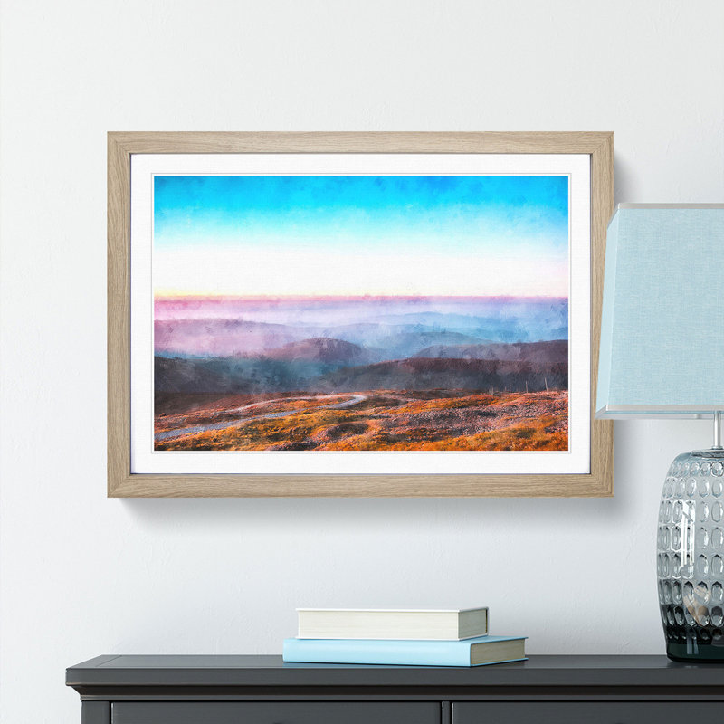 Over The Mountains In Poland - Single Picture Frame Print on MDF, 24cm H x 33cm W x 2cm D, Oak