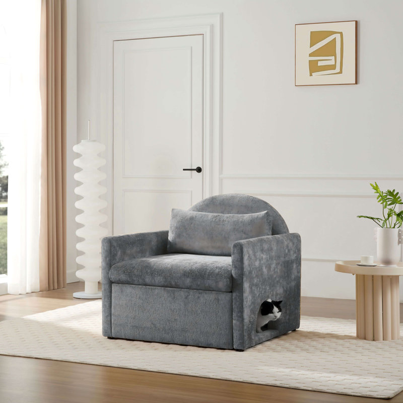 Modern Pet-Friendly Armchair with Built-In Cat Cubby