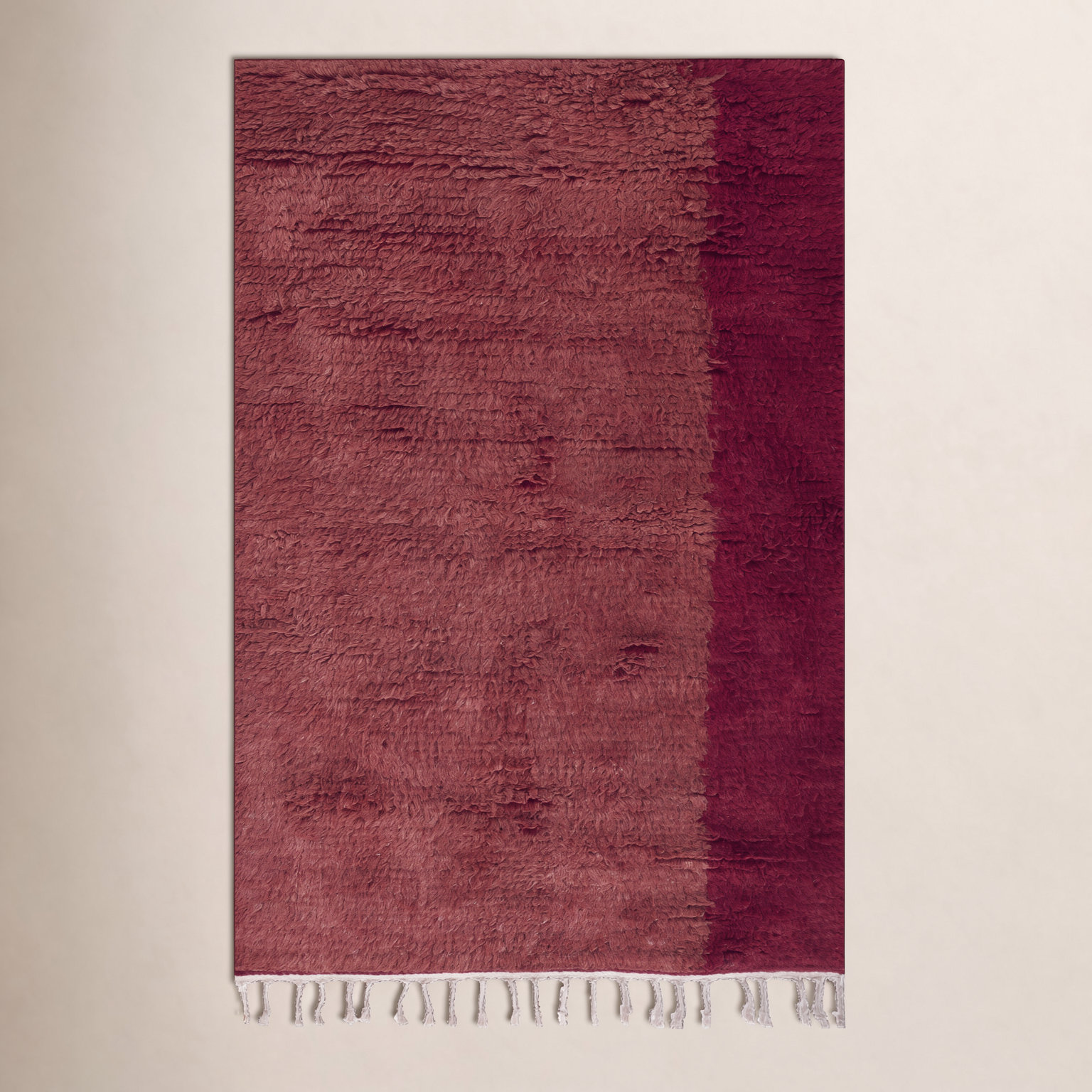 Essi Red Hand-Woven Wool Shag Rug, Rectangle 2' x 3'