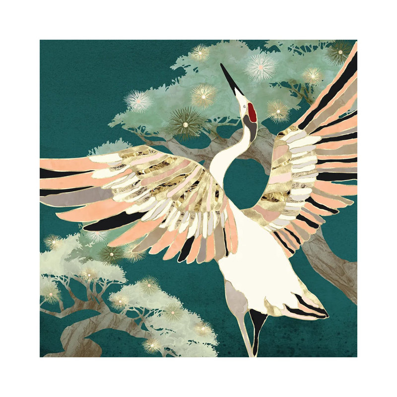 Golden Crane - impression d'art graphique, H 37 po x l 37 po x P 1,5 po, Aucun mat, Toile tendue