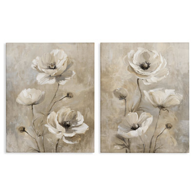  «Neutral Toned Flora», ensemble de 2 toiles murales par Nina Blue