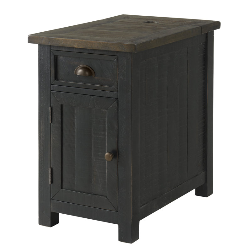 Balsam 25'' Tall Solid Wood End Table with Storage and Built-In Outlets, Brown/Black